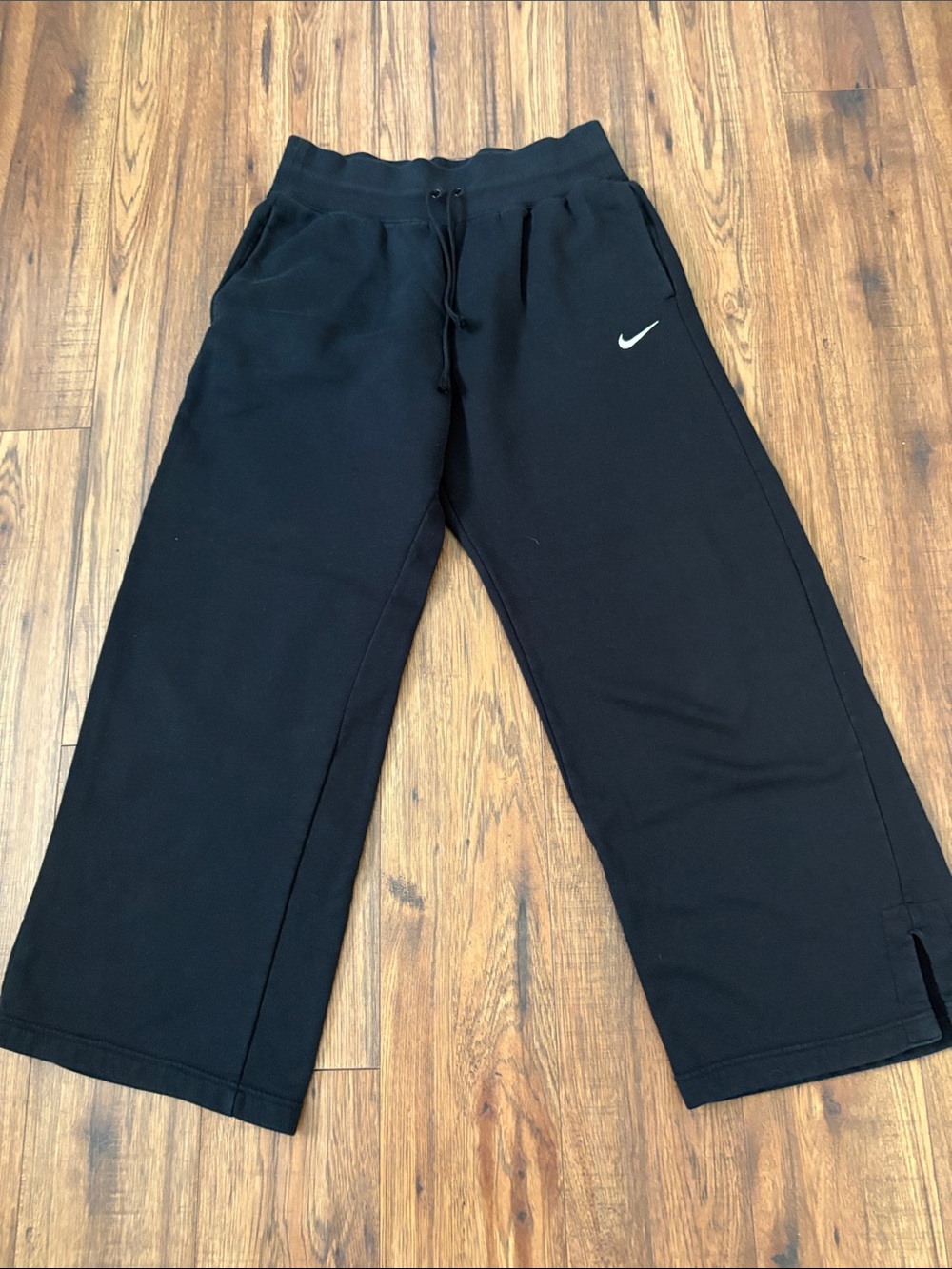 Nike Black Wide-Leg Track Pants with White Swoosh